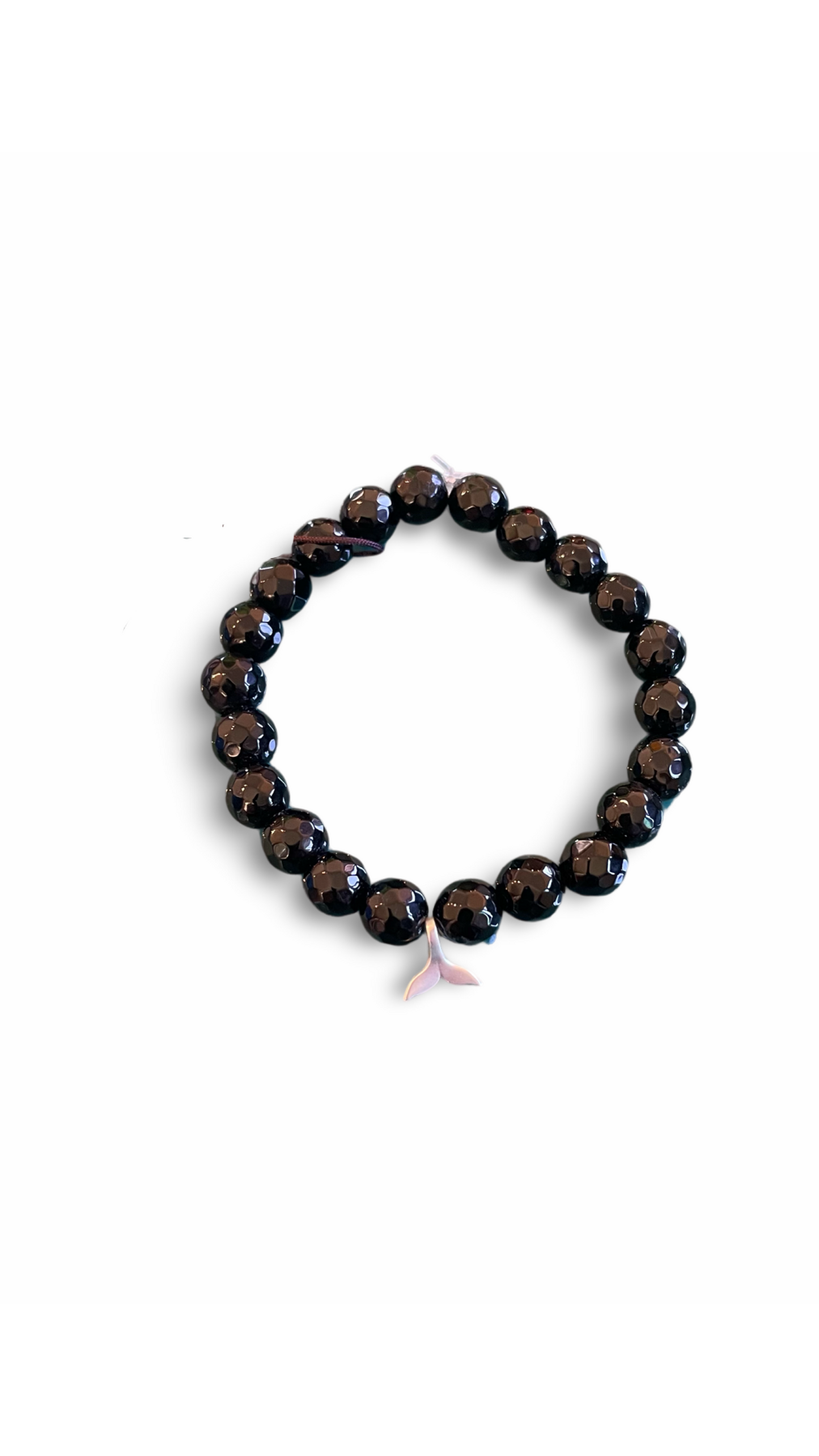 Wrist Mala - Onyx w/ Small Silver Whale Tail