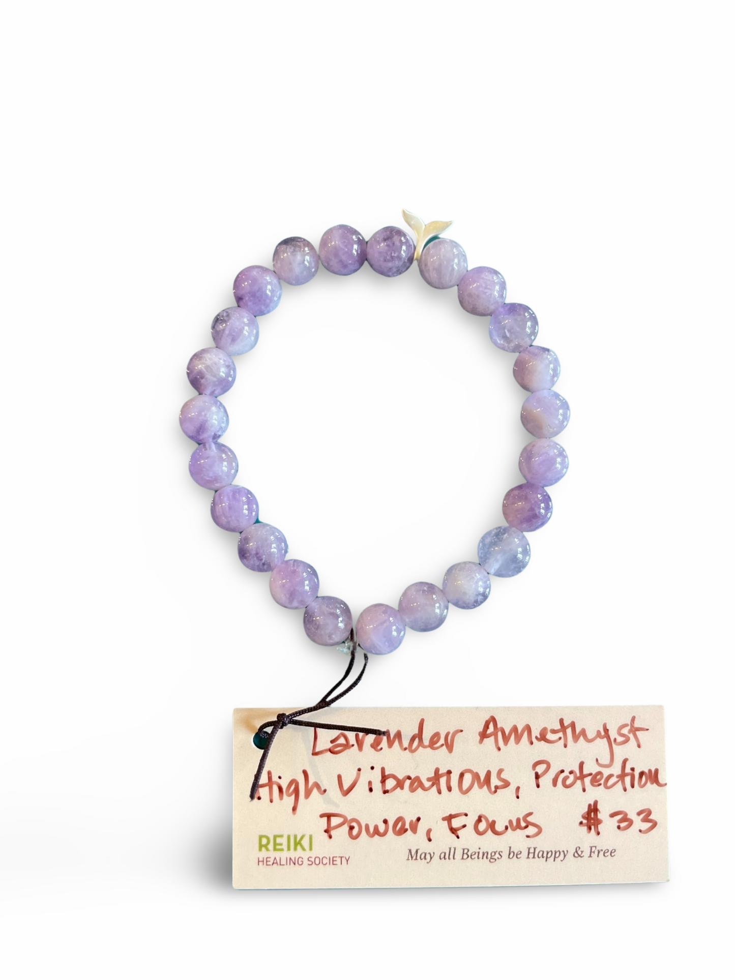 Wrist Mala - Lavender Amethyst w/ Small Pyrite Whale Tail
