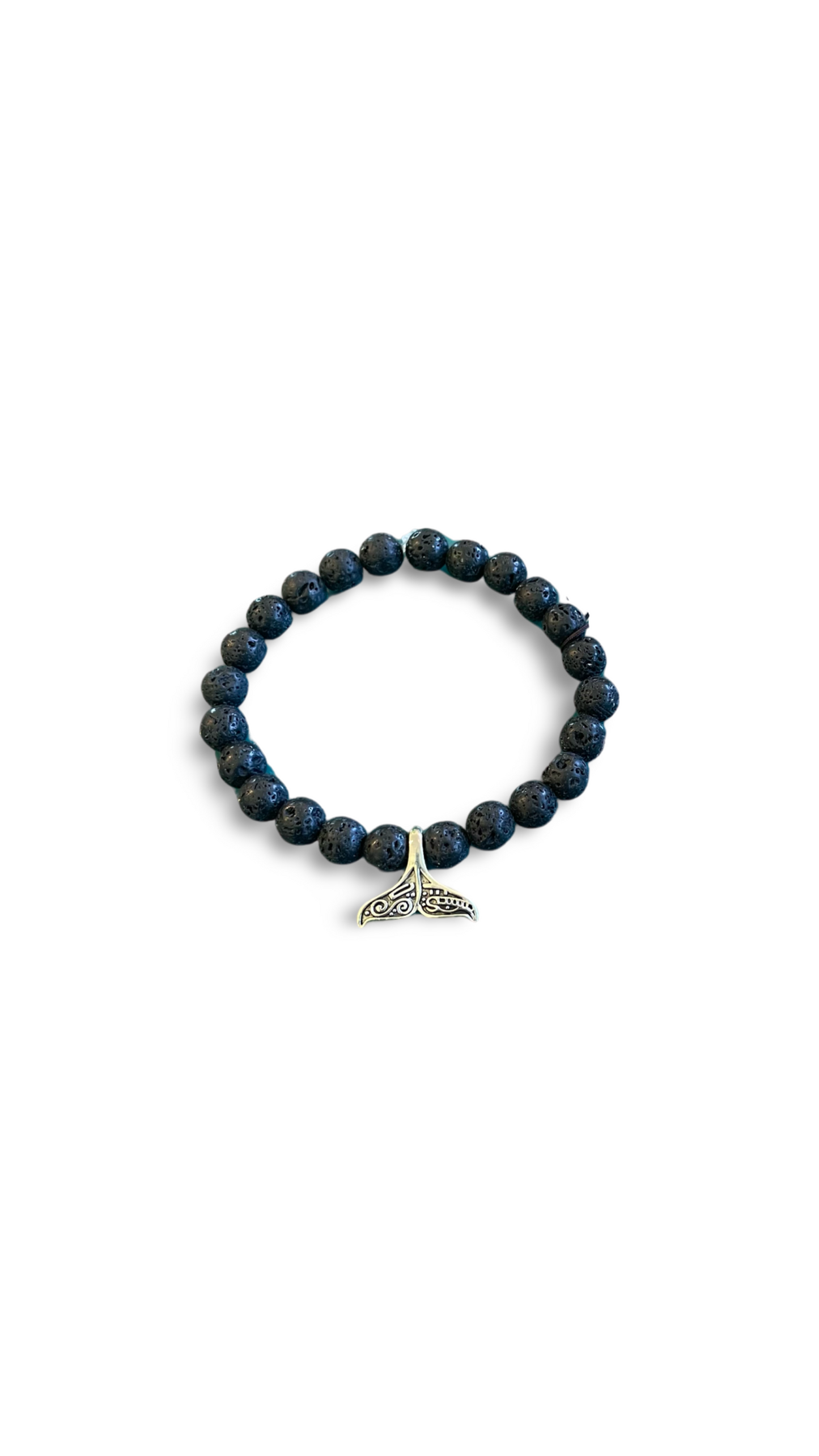 Wrist Mala - Lava Rock w/ Large Silver Whale Tail