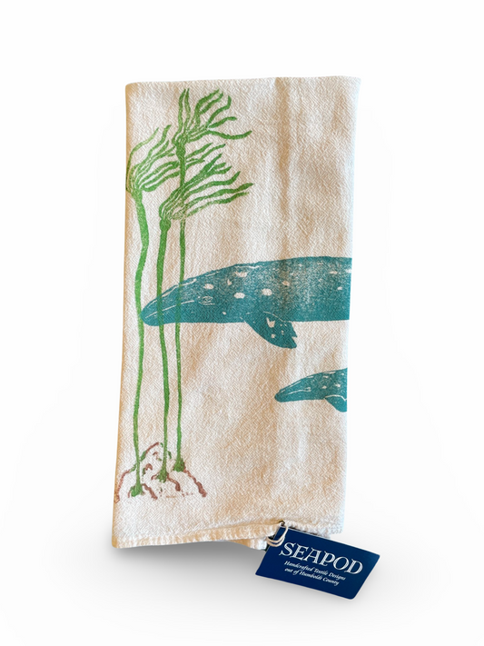 Seapod Tea Towel - Grey Whale Cow and Calf